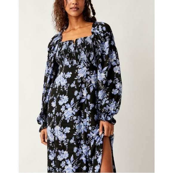 Free People Women's Jaymes Floral Print Midi Long Sleeve Dress - Picture 4 of 13